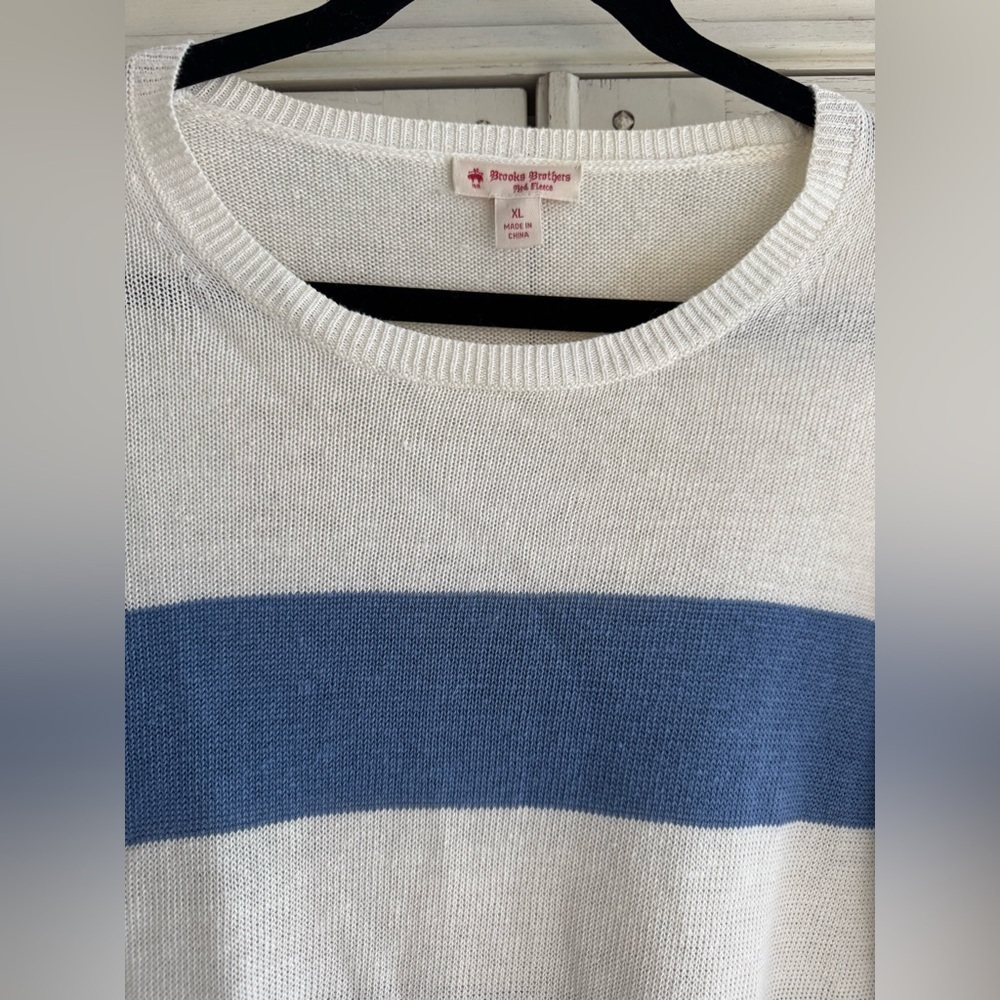 BROOKS BROTHERS Women’s Linen Striped Crewneck Sweater Blue and White XL - Picture 8 of 15